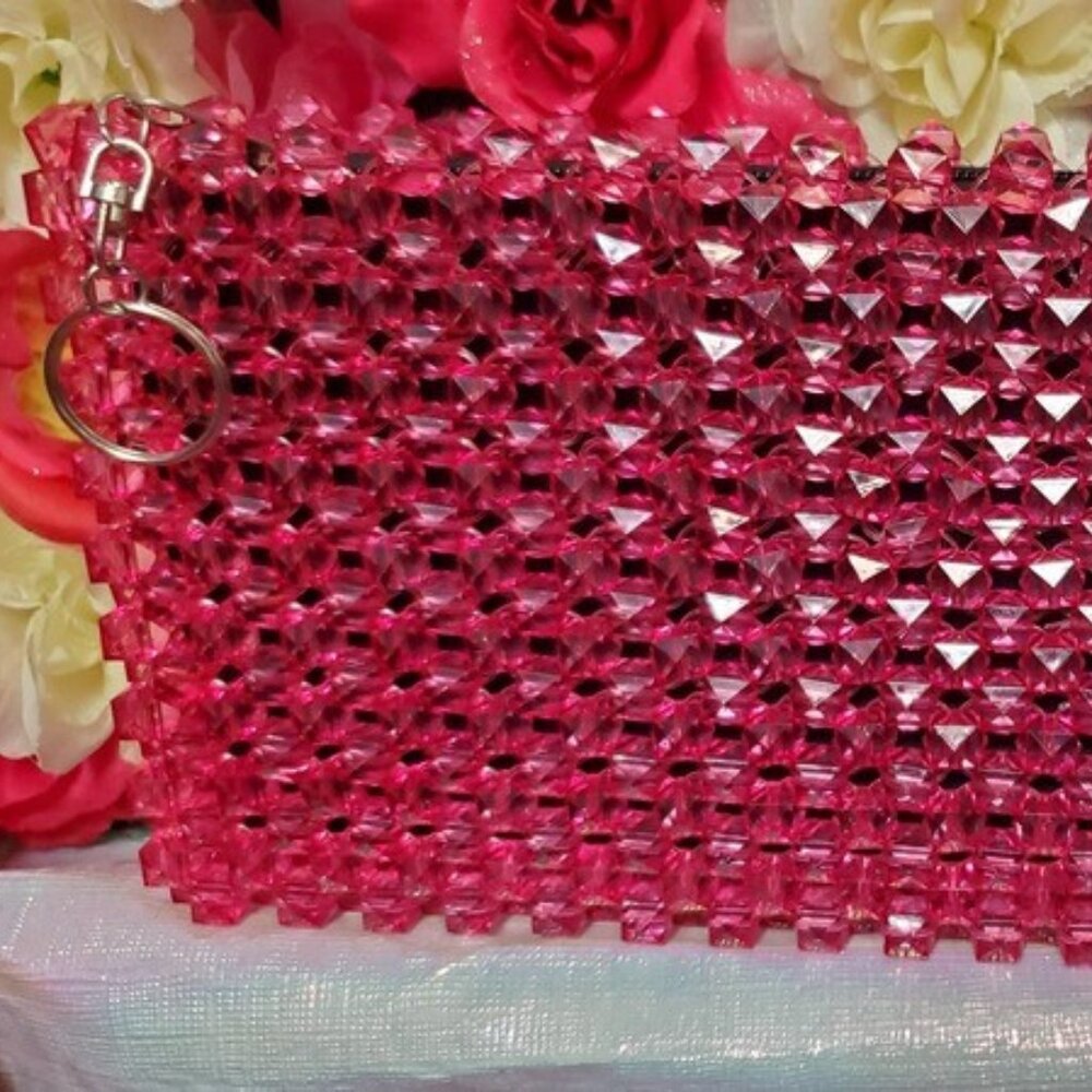 Transparent Pink Beaded Purse **Brand New**